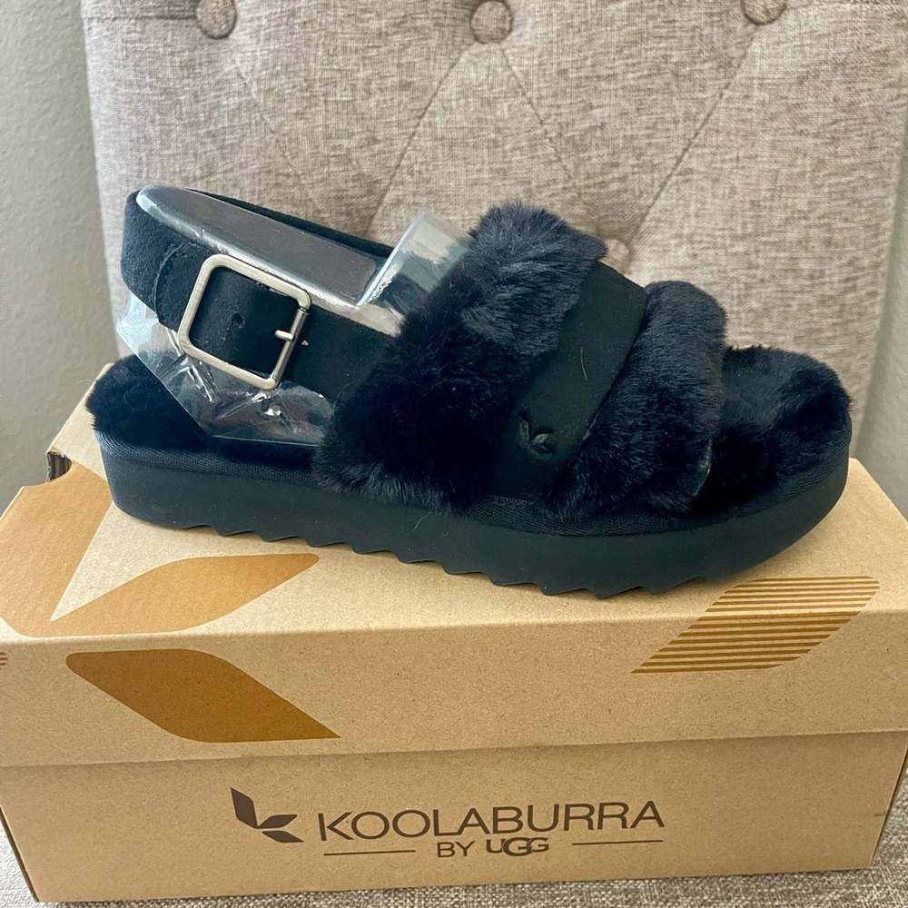 Koolaburra by UGG Black Fuzzy Sandals size 5